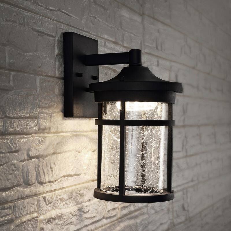 JONATHAN Y Linterna de pared exterior integrada de LED negro con vidrio craquelado/metal de 11.5 pulgadas - JYL7449A