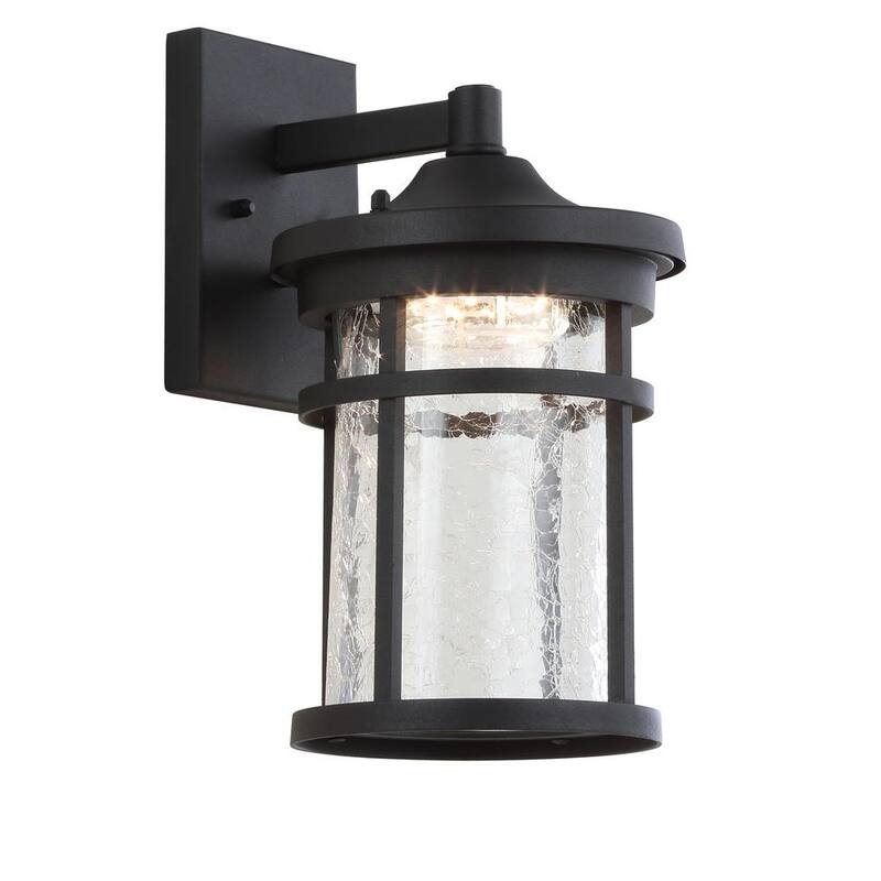 JONATHAN Y Linterna de pared exterior integrada de LED negro con vidrio craquelado/metal de 11.5 pulgadas - JYL7449A