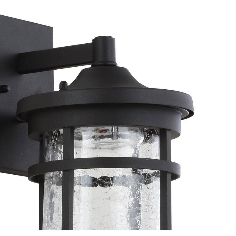 JONATHAN Y Linterna de pared exterior integrada de LED negro con vidrio craquelado/metal de 11.5 pulgadas - JYL7449A