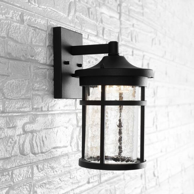 JONATHAN Y Linterna de pared exterior integrada de LED negro con vidrio craquelado/metal de 11.5 pulgadas - JYL7449A