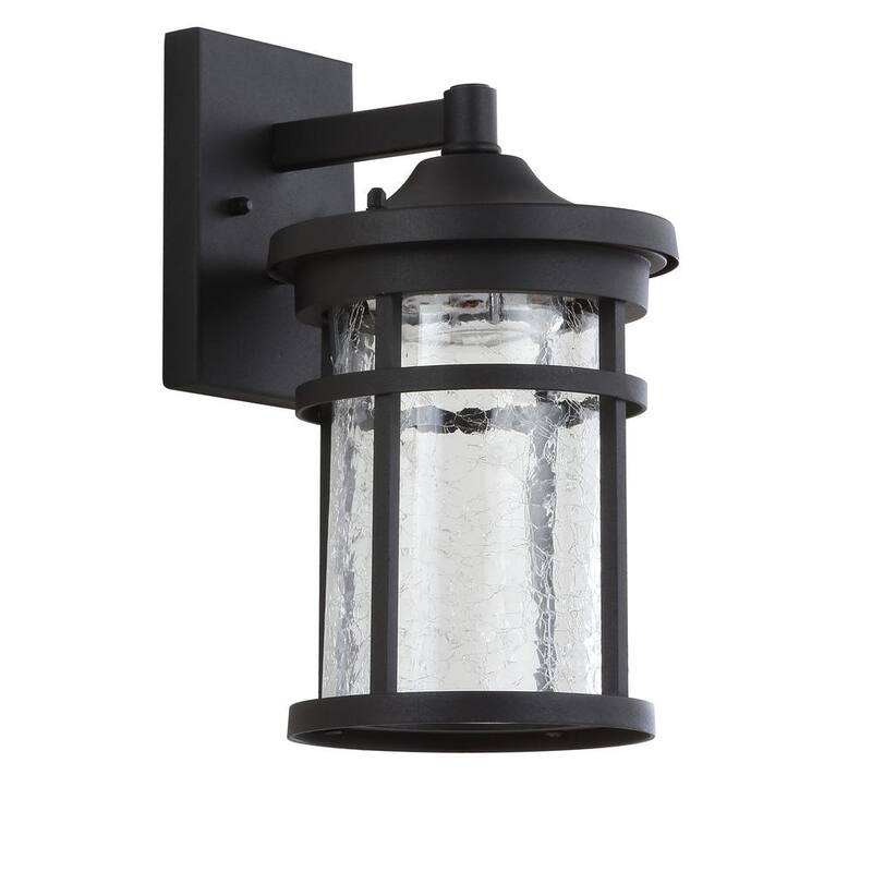 JONATHAN Y Linterna de pared exterior integrada de LED negro con vidrio craquelado/metal de 11.5 pulgadas - JYL7449A