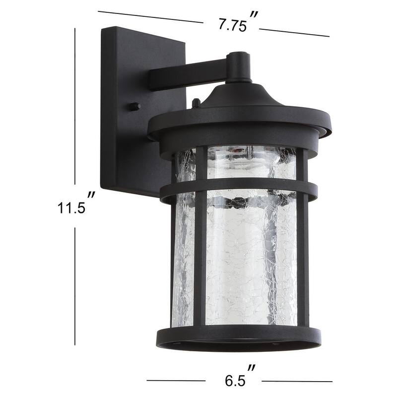 JONATHAN Y Linterna de pared exterior integrada de LED negro con vidrio craquelado/metal de 11.5 pulgadas - JYL7449A