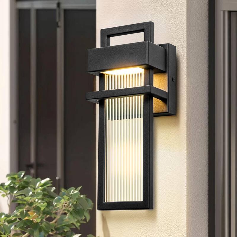 Linterna de pared LED moderna para exteriores en negro mate Kohls RRTYO con pantalla de vidrio a rayas - 81010000042868