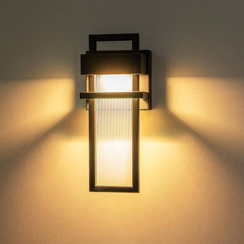 Linterna de pared LED moderna para exteriores en negro mate Kohls RRTYO con pantalla de vidrio a rayas - 81010000042868