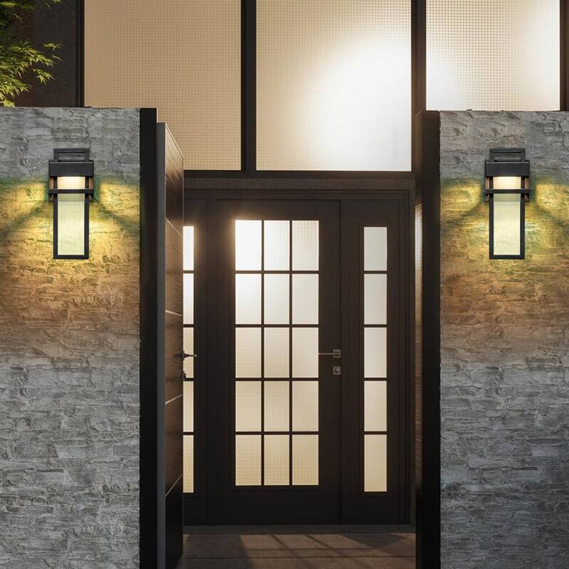 Linterna de pared LED moderna para exteriores en negro mate Kohls RRTYO con pantalla de vidrio a rayas - 81010000042868