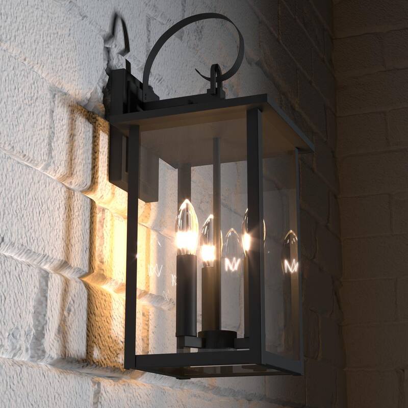 Lámpara de pared negra para exteriores Maxax Hawaii 19.88 in de alto con 3 focos y sensor de atardecer a amanecer - MX7004-W3BK
