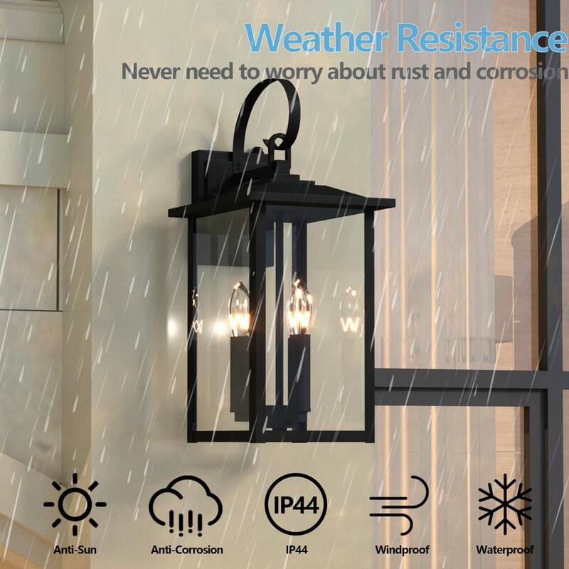 Lámpara de pared negra para exteriores Maxax Hawaii 19.88 in de alto con 3 focos y sensor de atardecer a amanecer - MX7004-W3BK