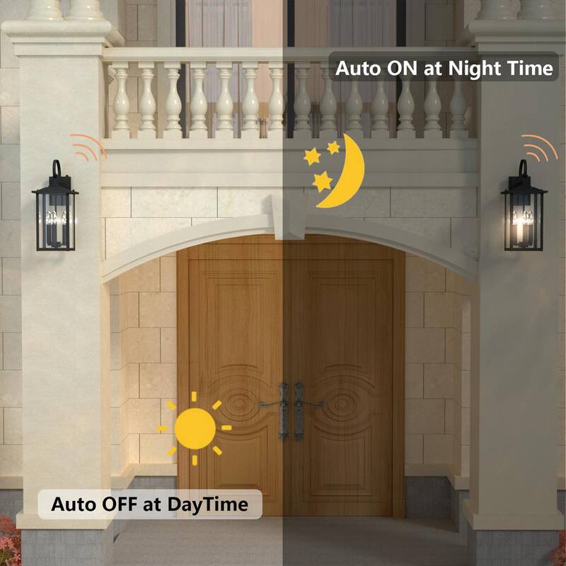 Lámpara de pared negra para exteriores Maxax Hawaii 19.88 in de alto con 3 focos y sensor de atardecer a amanecer - MX7004-W3BK