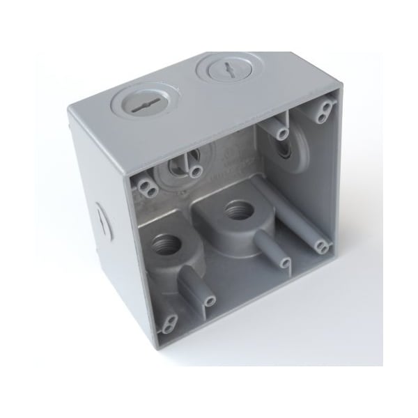 Mulberry Electrical Box, 37.3 cu in, Outlet Box Type, 2 Gangs, Aluminum, Square Shape - 30598
