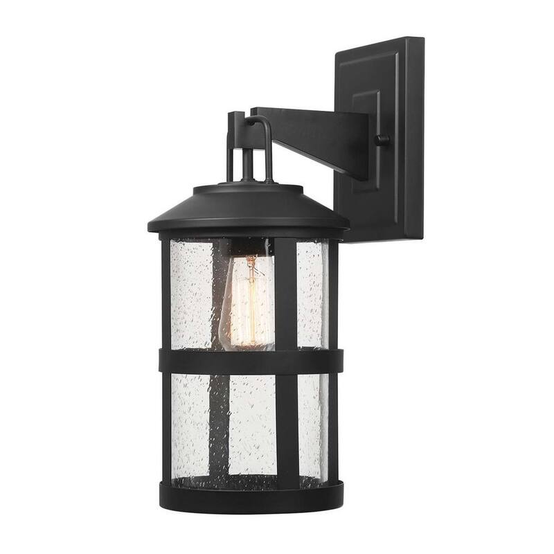 Lámpara de pared Globe Electric Penelope negra mate moderna para interiores/exteriores con 1 luz y pantalla de cristal sembrado - 44732
