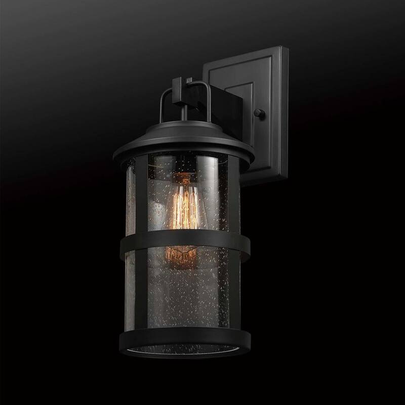 Lámpara de pared Globe Electric Penelope negra mate moderna para interiores/exteriores con 1 luz y pantalla de cristal sembrado - 44732