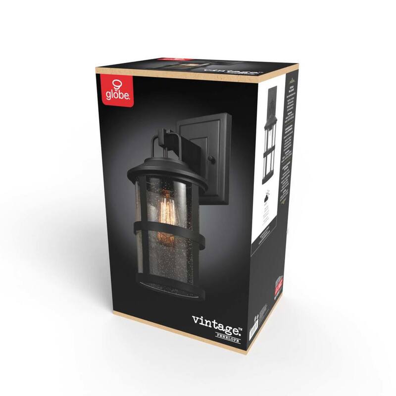 Lámpara de pared Globe Electric Penelope negra mate moderna para interiores/exteriores con 1 luz y pantalla de cristal sembrado - 44732