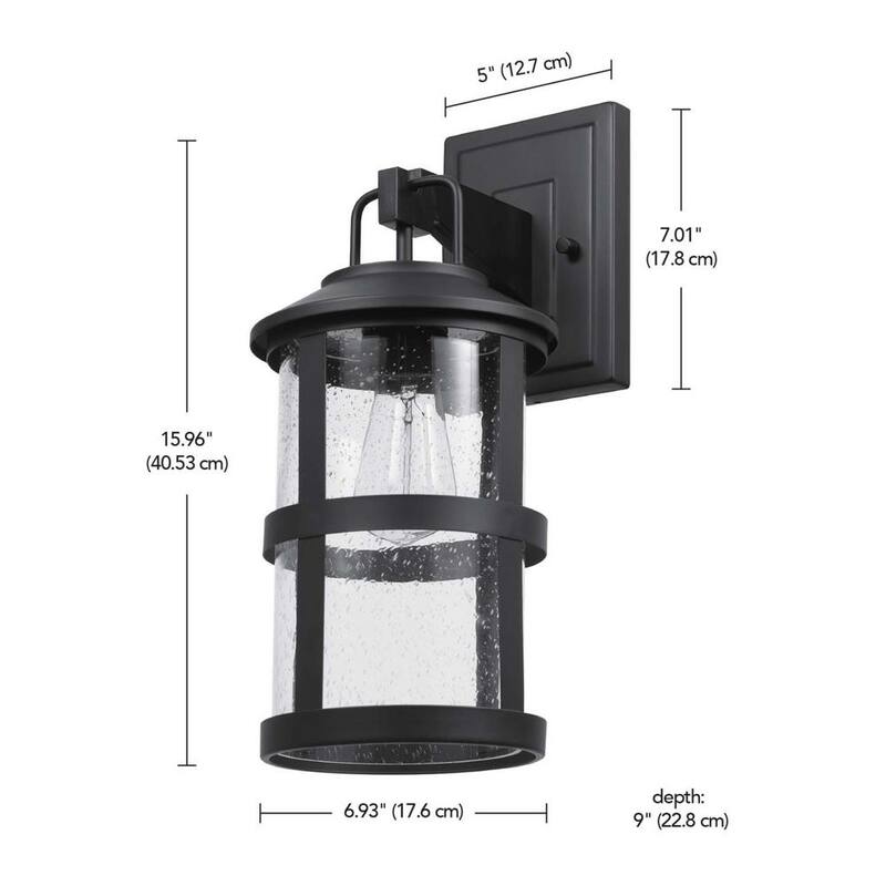 Lámpara de pared Globe Electric Penelope negra mate moderna para interiores/exteriores con 1 luz y pantalla de cristal sembrado - 44732