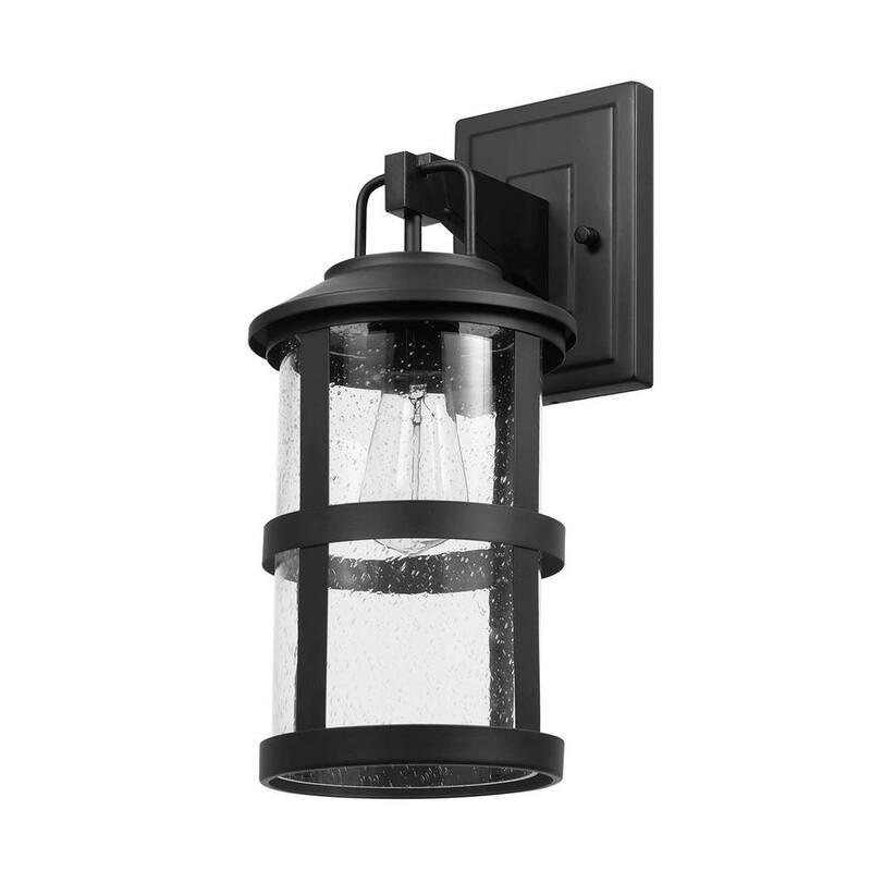 Lámpara de pared Globe Electric Penelope negra mate moderna para interiores/exteriores con 1 luz y pantalla de cristal sembrado - 44732