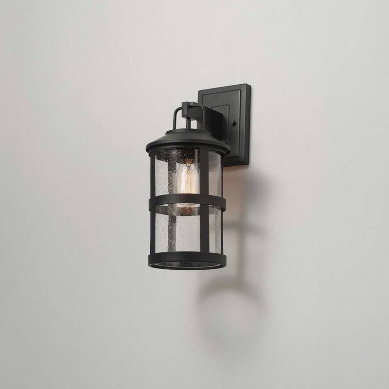 Lámpara de pared Globe Electric Penelope negra mate moderna para interiores/exteriores con 1 luz y pantalla de cristal sembrado - 44732