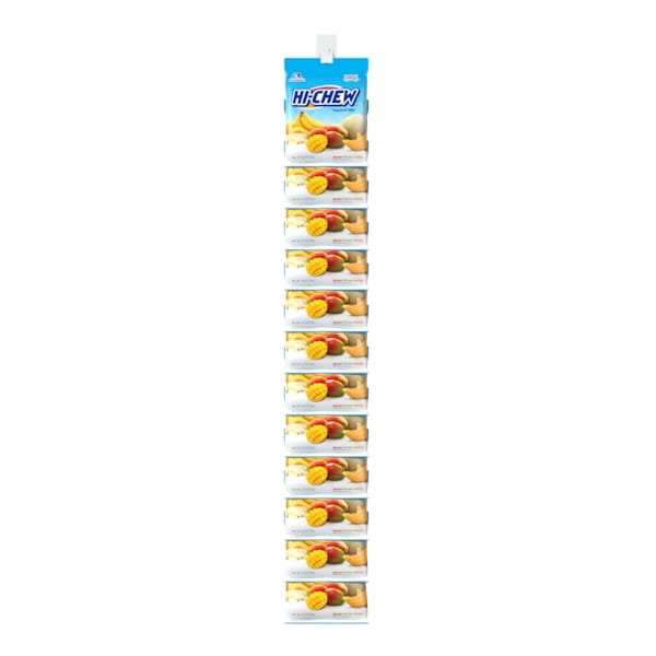 Clips de Hi-Chew 3.53 oz. Bolsa de Gancho Mix Tropical Clip Strip, Paquete de 12 - 81262