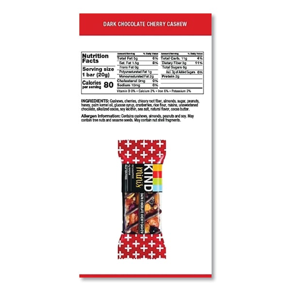 Kind Minis, Chocolate oscuro con cereza y nuez de marañón, 0.7 oz, Paquete con 10 - 27962