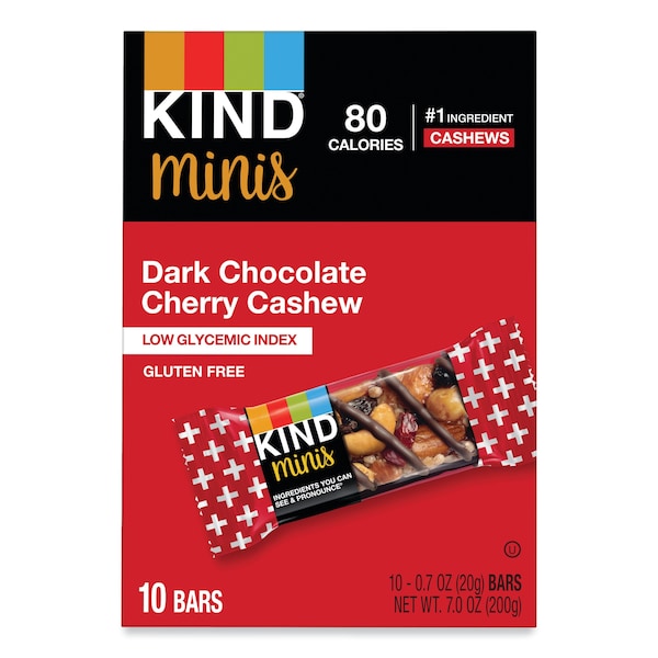 Kind Minis, Chocolate oscuro con cereza y nuez de marañón, 0.7 oz, Paquete con 10 - 27962