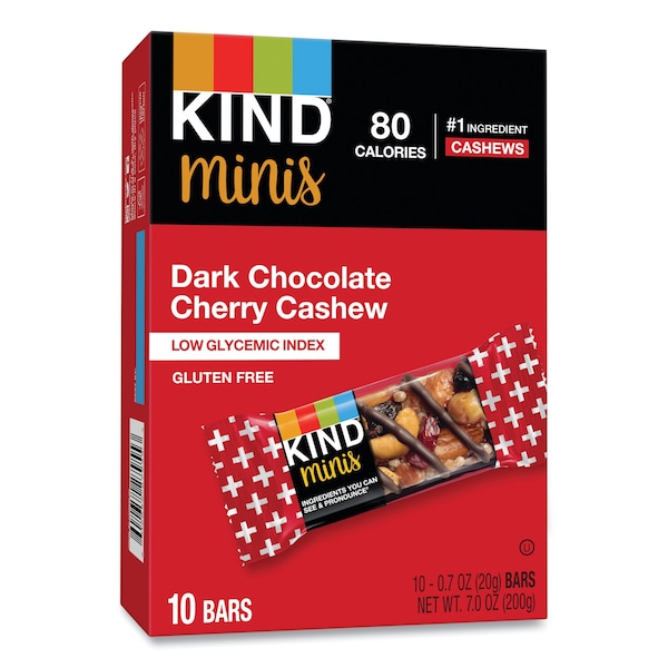 Kind Minis, Chocolate oscuro con cereza y nuez de marañón, 0.7 oz, Paquete con 10 - 27962