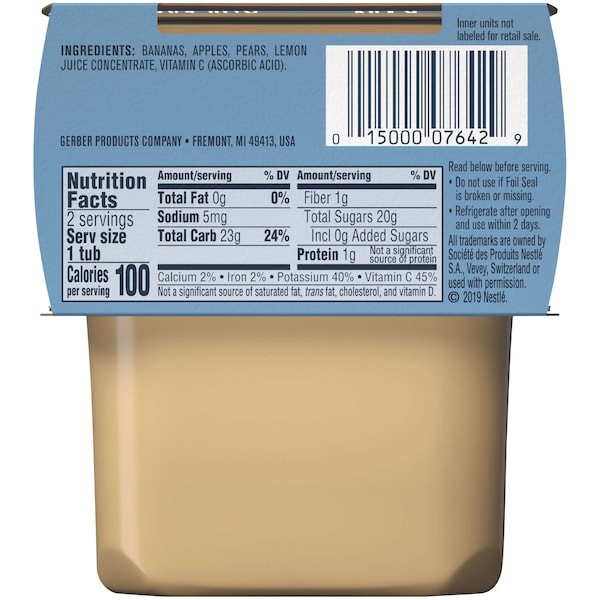 Alimento para bebé Gerber 2nd Foods Plátano Manzana Pera 4 oz., paquete de 16 - 00015000076627