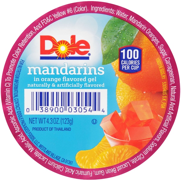 Dole Mandarinas en Gel de Naranja 4.3 oz. Tazón de Plástico, Paquete de 36 - 03054