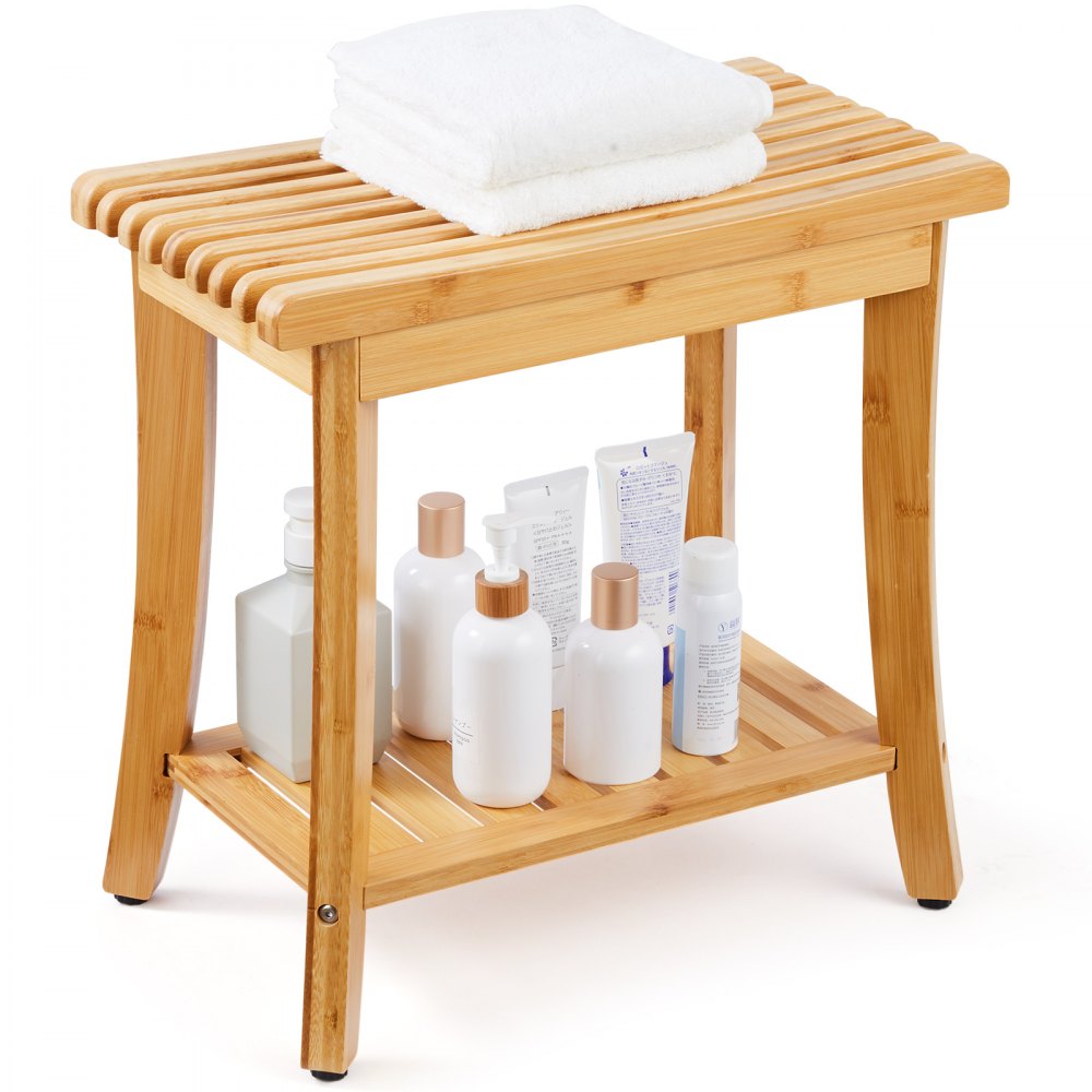 VEVOR Bamboo Shower Bench 19.1 x 11.3 x 18.3 in Shower Stool Chair for Bathroom - ZYSCWDCWDZZHLFQY6V0