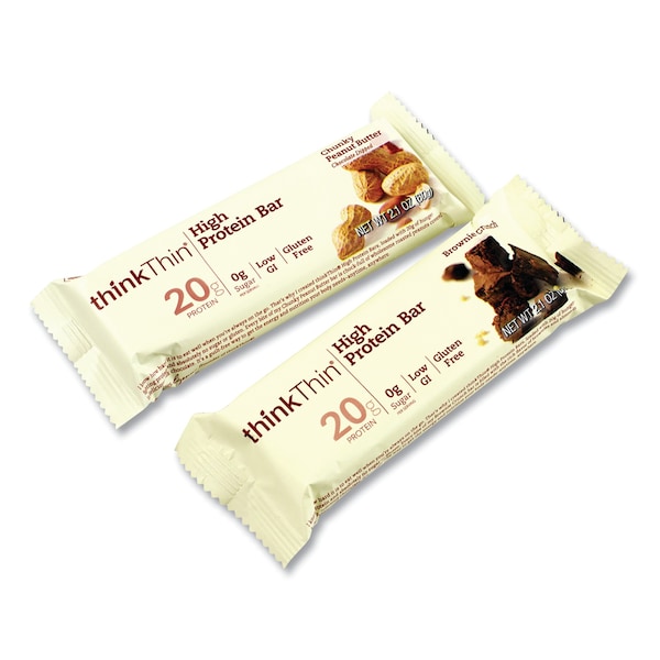 Thinkthin Barra de Proteína Alta, Sabor Brownie Crunch/Mantequilla de Cacahuate, Barra de 2.1oz, Paquete de 15 - 33142