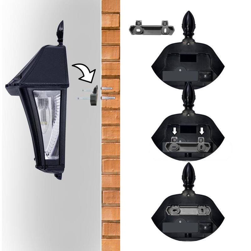 GAMA SONIC Baytown II Bombilla 130 lúmenes Negro Lámpara de pared de LED cálida blanca solar para exteriores resistente al clima para garaje y porche (paquete de 2) - 105BP250040