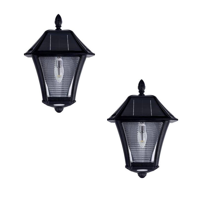 GAMA SONIC Baytown II Bombilla 130 lúmenes Negro Lámpara de pared de LED cálida blanca solar para exteriores resistente al clima para garaje y porche (paquete de 2) - 105BP250040