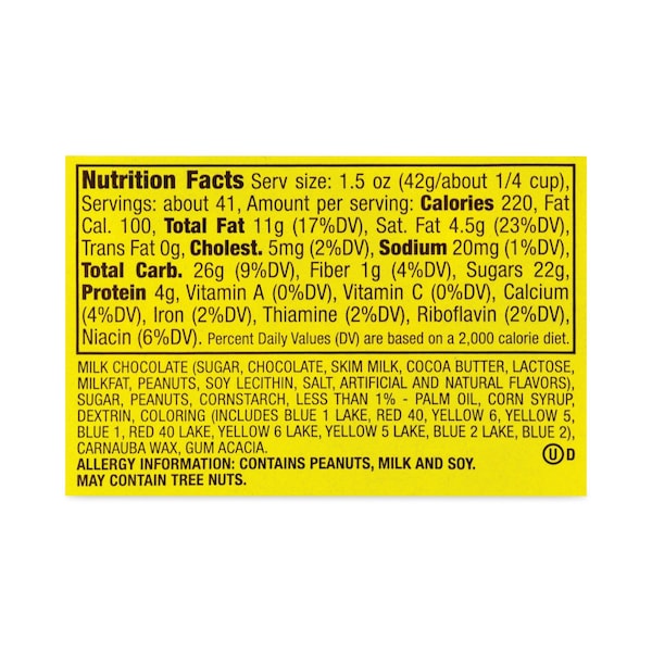 Cacahuates cubiertos de chocolate con leche M & Ms, bote de 62 oz - 53321