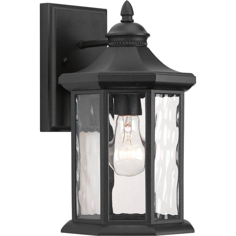Colección de iluminación Progress Edition 1-Light Textured Black Clear Water Glass Traditional Outdoor Medium Wall Lantern Light - P6071-31