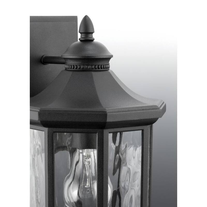 Colección de iluminación Progress Edition 1-Light Textured Black Clear Water Glass Traditional Outdoor Medium Wall Lantern Light - P6071-31