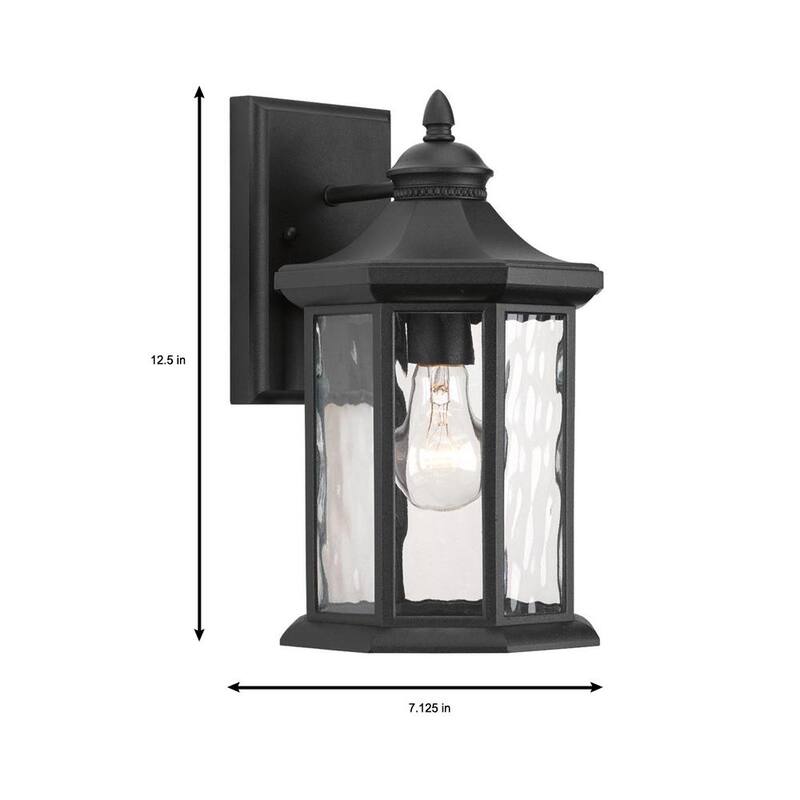 Colección de iluminación Progress Edition 1-Light Textured Black Clear Water Glass Traditional Outdoor Medium Wall Lantern Light - P6071-31