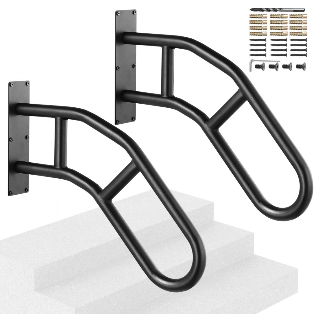 VEVOR 2 PCS Handrails for Outdoor Steps 29" Wall Mount Railings for 1-3 Steps - CXSBSHS29IN2PB8MPV0