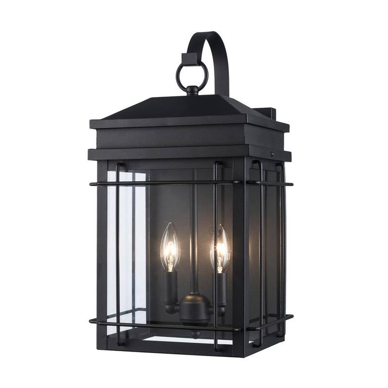 Iluminación Monteaux Bel Air de 19 pulgadas con 2 luces, luminaria de pared exterior negra con vidrio transparente - C7823