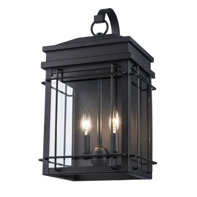 Iluminación Monteaux Bel Air de 19 pulgadas con 2 luces, luminaria de pared exterior negra con vidrio transparente - C7823