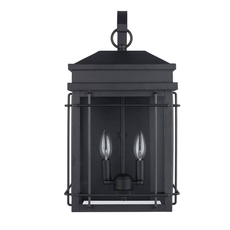 Iluminación Monteaux Bel Air de 19 pulgadas con 2 luces, luminaria de pared exterior negra con vidrio transparente - C7823