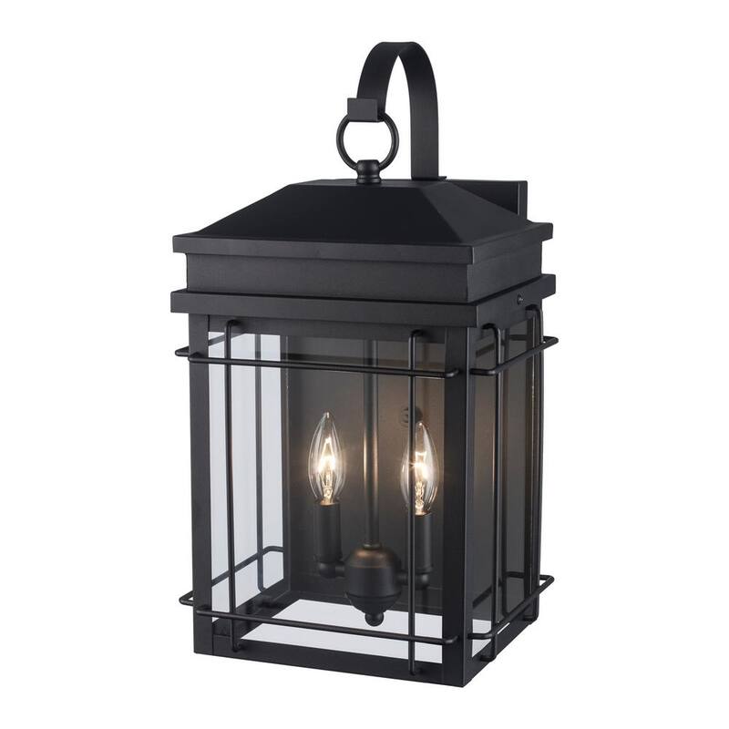 Iluminación Monteaux Bel Air de 19 pulgadas con 2 luces, luminaria de pared exterior negra con vidrio transparente - C7823
