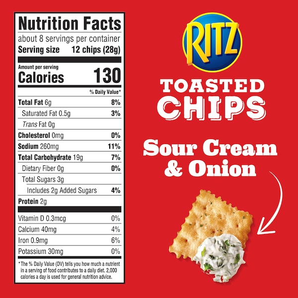 Ritz Nabisco Ritz Papas Fritas de Crema Agria y Cebolla 8.1 oz., Paquete de 6 - 05105