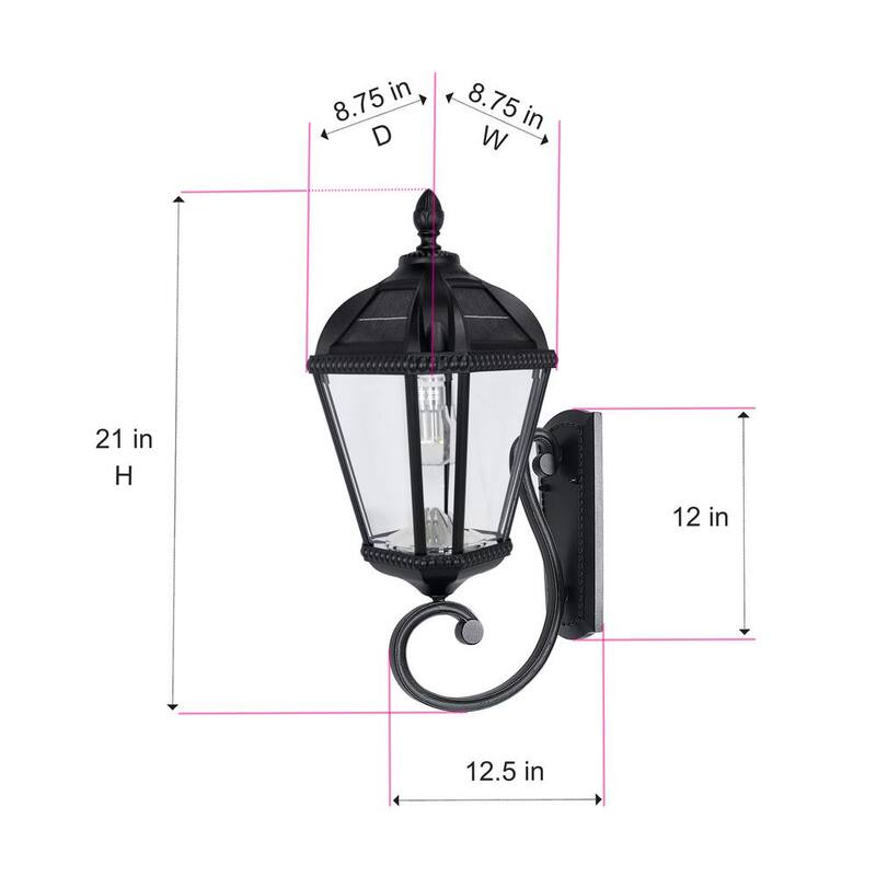 Serie Royal Bulb de GAMA SONIC 1 luz Negro Linterna Solar Integrada LED a Prueba de Agua para Exterior en Pared para Cochera y Porche - 98B010
