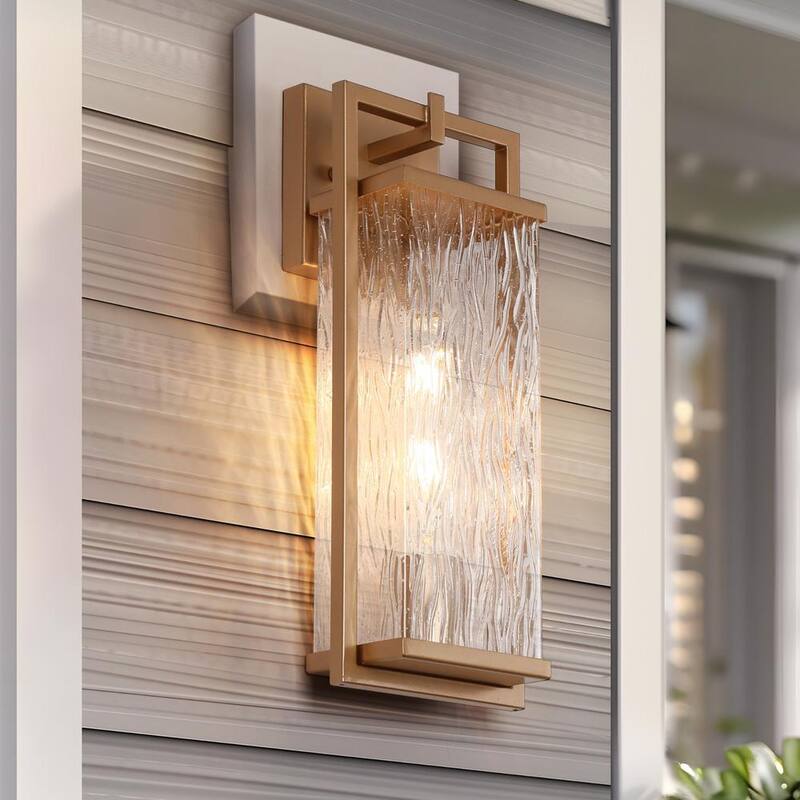 Lámpara de pared de linterna LNC Modern Dark Gold con cableado duro, con pantalla de vidrio texturizado y sin bombillas incluidas, lámpara de jardín para porche - NRQ2IRHD1522789.