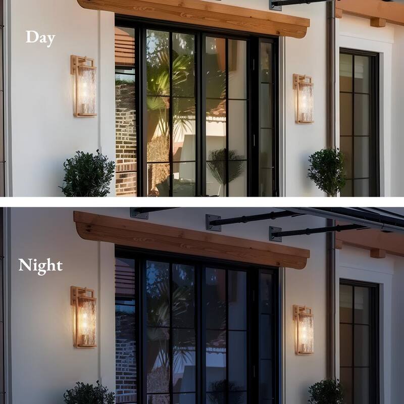 Lámpara de pared de linterna LNC Modern Dark Gold con cableado duro, con pantalla de vidrio texturizado y sin bombillas incluidas, lámpara de jardín para porche - NRQ2IRHD1522789.