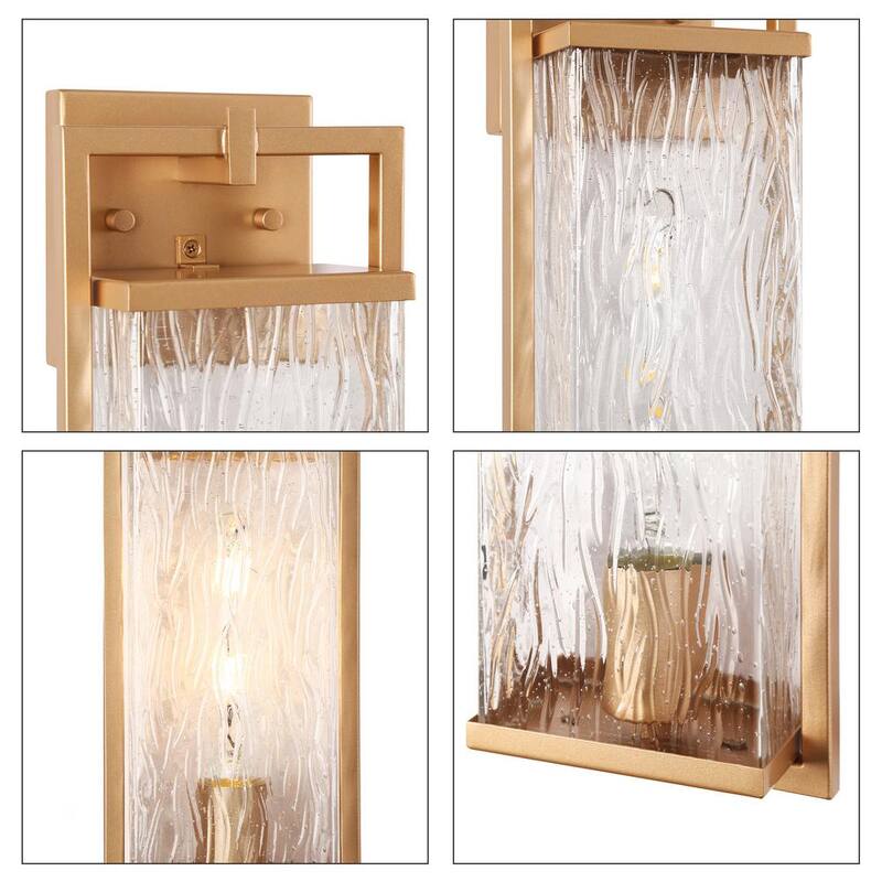 Lámpara de pared de linterna LNC Modern Dark Gold con cableado duro, con pantalla de vidrio texturizado y sin bombillas incluidas, lámpara de jardín para porche - NRQ2IRHD1522789.