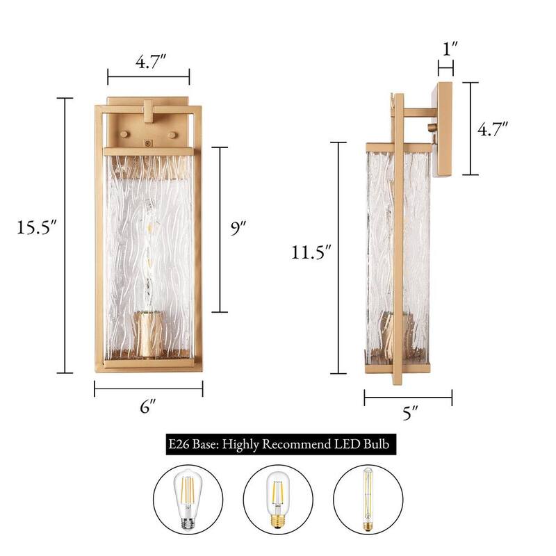 Lámpara de pared de linterna LNC Modern Dark Gold con cableado duro, con pantalla de vidrio texturizado y sin bombillas incluidas, lámpara de jardín para porche - NRQ2IRHD1522789.
