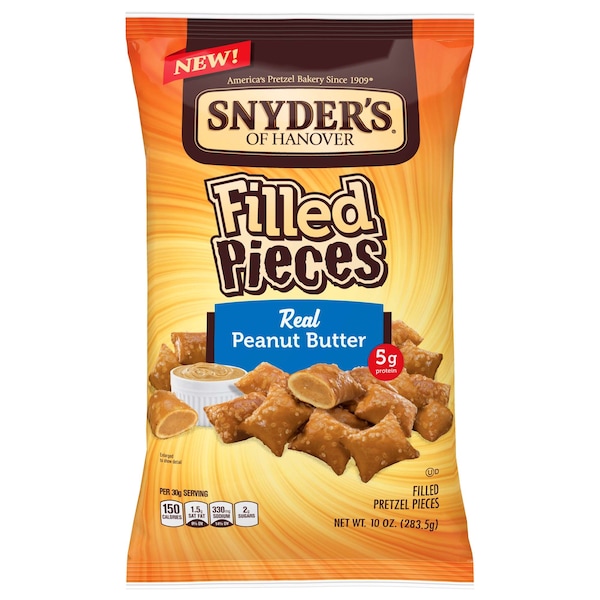 Snyders Of Hanover Snyder's Of Hanover Peanut Butter Filled Pretzel Pieces 10 oz., PK12 - 107178

Snyders de Hanover Snyder's de Hanover Piezas de Pretzel Rellenas de Mantequilla de Cacahuate 10 oz., PK12 - 107178