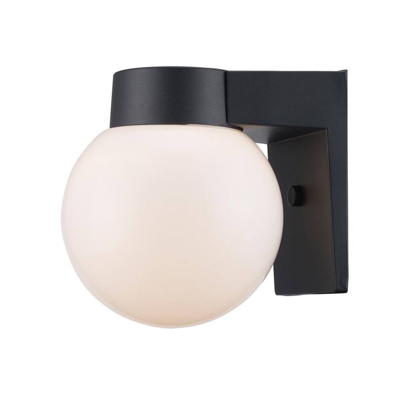 Marca privada sin marca 7 pulgadas Linterna de pared para exteriores con cableado duro en negro con vidrio blanco - 4800 BK