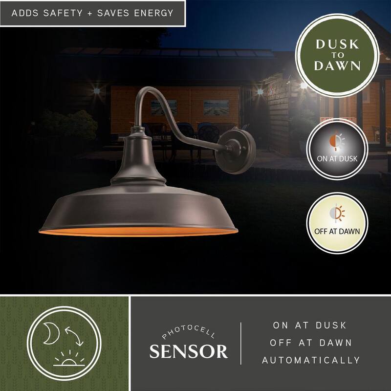 VAXCEL Dorado - Linterna de Granero de Pared Exterior con Luz al Amanecer y al Atardecer de Bronce 1-Luz Dark Sky - T0572