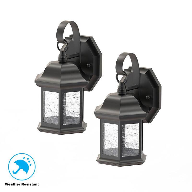 Lámpara de pared para exteriores en color negro con cristal sembrado de 10.5 pulgadas de Hampton Bay (paquete de 2) - KB T0784