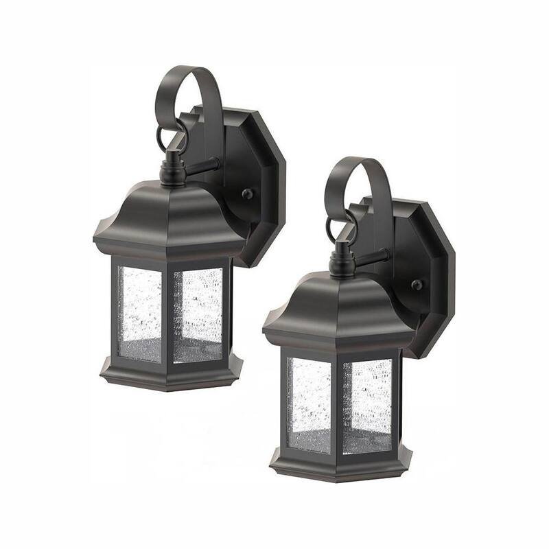 Lámpara de pared para exteriores en color negro con cristal sembrado de 10.5 pulgadas de Hampton Bay (paquete de 2) - KB T0784