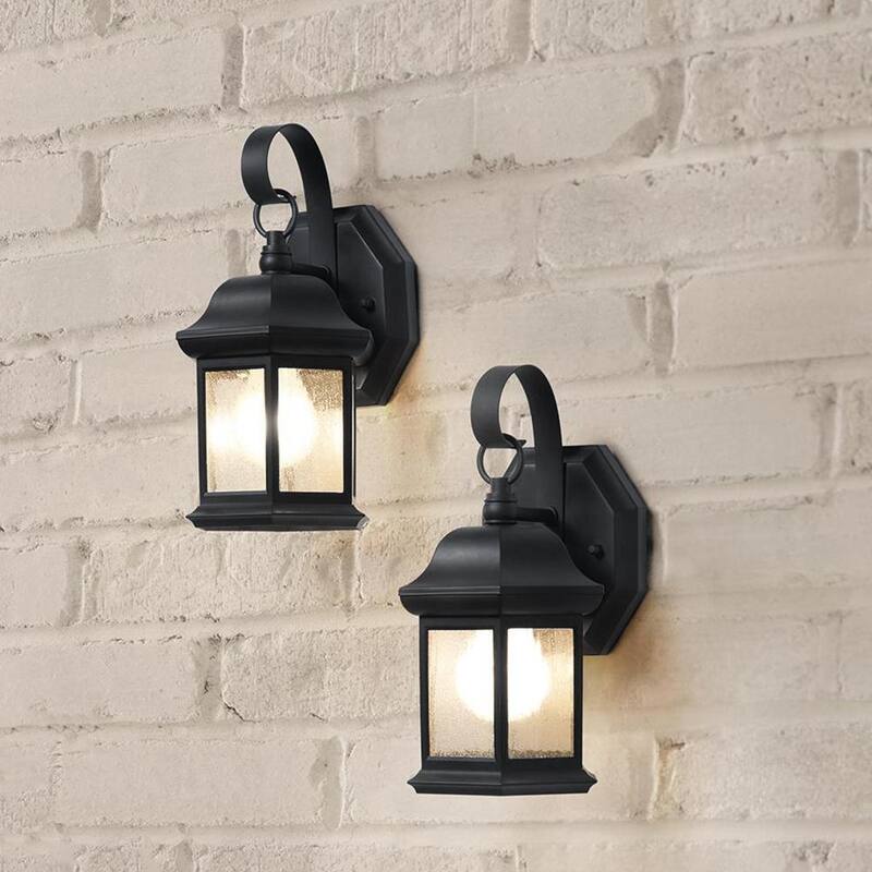 Lámpara de pared para exteriores en color negro con cristal sembrado de 10.5 pulgadas de Hampton Bay (paquete de 2) - KB T0784